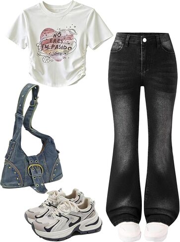 Flare Jeans for Girls Bell Bottom Denim Pants Stretch High Waisted Cute Y2k Streetwear 7-14Y in Saudi Arabia