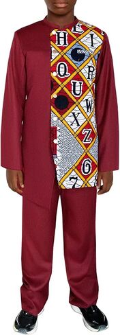African Suits Boys 2 Piece Set Jacket & Pants Long Sleeve Dashiki Outfit Nigerian Attire Clothing in Saudi Arabia