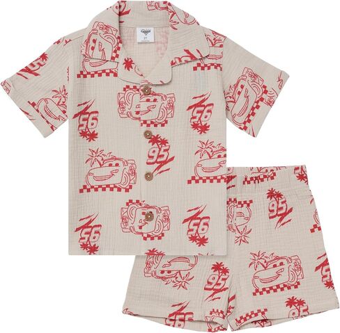 Disney Pixar Cars Lightning McQueen Outfit for Boys 2 Piece | Cotton Button-Up Shirt and Shorts Set in Kuwait