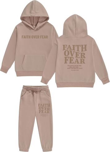 Boys Girls Christian Religious 2 Piece Sweatsuit Kids God Jesus Bible Verse Faith Hoodie Pants Set 4-10 Years/Toddler in Saudi Arabia