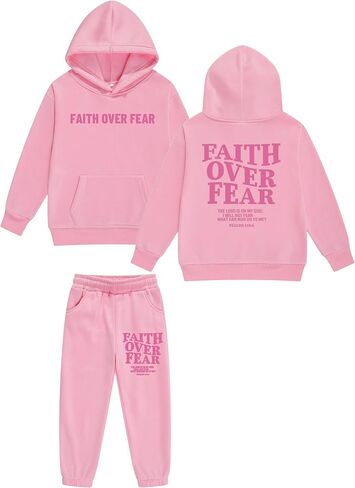 Boys Girls Christian Religious 2 Piece Sweatsuit Kids God Jesus Bible Verse Faith Hoodie Pants Set 4-10 Years/Toddler in Saudi Arabia