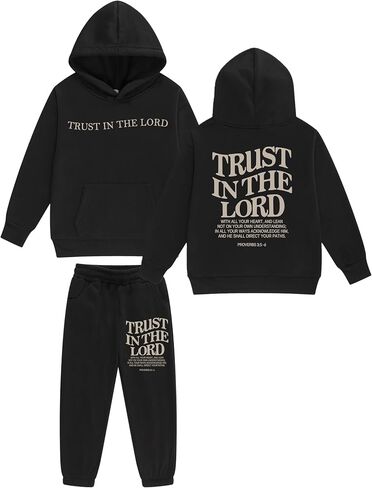 Boys Girls Christian Religious 2 Piece Sweatsuit Kids God Jesus Bible Verse Faith Hoodie Pants Set 4-10 Years/Toddler in Saudi Arabia