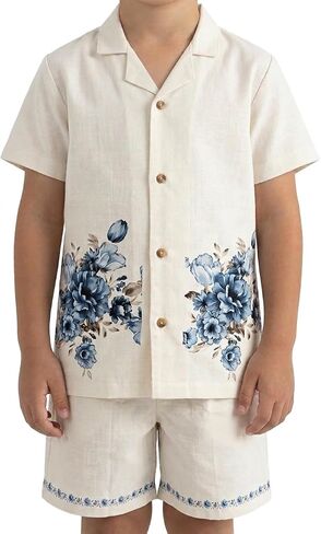Boys & Girls Printed Poplin Cotton Summer Outfit Set– Shirt & Shorts Clothing Set for Kids in Saudi Arabia