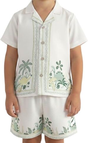 Boys & Girls Printed Poplin Cotton Summer Outfit Set– Shirt & Shorts Clothing Set for Kids in Kuwait