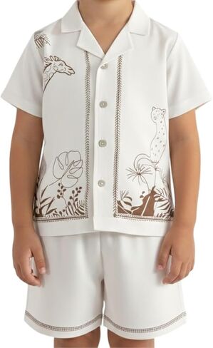 Boys & Girls Printed Poplin Cotton Summer Outfit Set– Shirt & Shorts Clothing Set for Kids in Kuwait