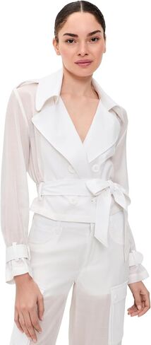 alice + olivia Women's Keith Sheer Combo Cropped Trench with Belt in Kuwait