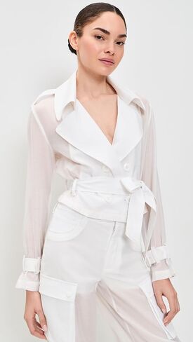 alice + olivia Women's Keith Sheer Combo Cropped Trench with Belt in Kuwait