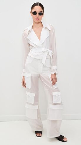 alice + olivia Women's Keith Sheer Combo Cropped Trench with Belt in Kuwait