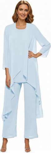 3 Piece Mother of The Bride Pant Suits for Wedding with Jacket Formal Party Dressy Outfit for Women WT035 in Saudi Arabia