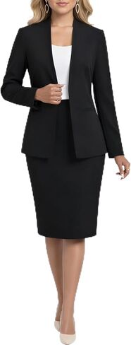 Women's 2 Piece Business Suit Skirt Set Collarless Blazer Jacket & Pencil Skirt Office Work Professional Outfits in Saudi Arabia