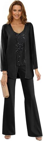 3 Pieces Mother of The Bride Pant Suits for Women Chiffon Sequin Formal Wedding Pantsuit with Jacket WT014 in Saudi Arabia
