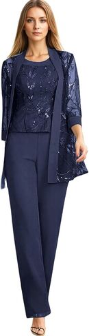 3 Pieces Chiffon Mother of The Bride Pant Suits for Women Sequin 3/4 Sleeve Formal Wedding Guest Pantsuits with Jacket WT013 in Saudi Arabia