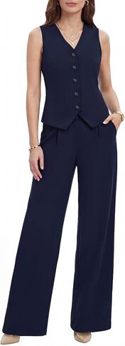 Women's 2 Piece Vest Pants Suits - Wrinkle-Free Waistcoat High End Business Dressy Outfits Formal Casual Pants Sets in Saudi Arabia