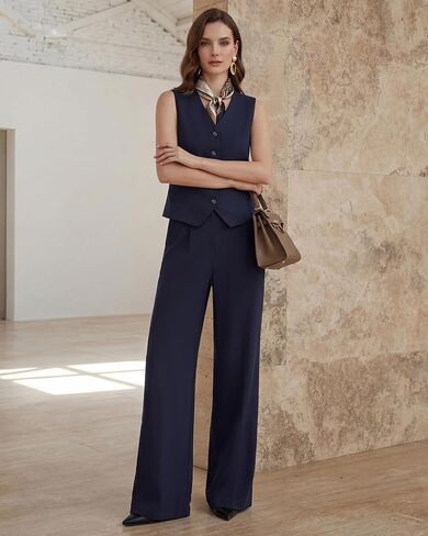 Women's 2 Piece Vest Pants Suits - Wrinkle-Free Waistcoat High End Business Dressy Outfits Formal Casual Pants Sets in Saudi Arabia