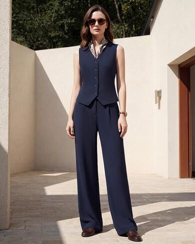 Women's 2 Piece Vest Pants Suits - Wrinkle-Free Waistcoat High End Business Dressy Outfits Formal Casual Pants Sets in Saudi Arabia