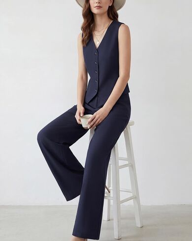Women's 2 Piece Vest Pants Suits - Wrinkle-Free Waistcoat High End Business Dressy Outfits Formal Casual Pants Sets in Saudi Arabia