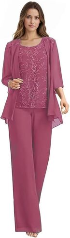 Chiffon 3 Pieces Mother of The Bride Pant Suits with Jacket for Mother of The Groom Dresses Lace Appliques in Saudi Arabia