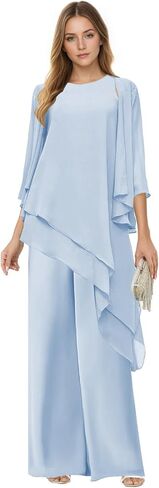 3 Piece Mother of The Bride Pant Suits with Jacket Chiffon 3/4 Sleeve Formal Wedding Outfit WT011 in Saudi Arabia