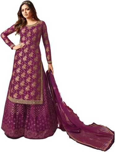 GRC Women's Jaquard Embroidered Sharara ReadyMade Indian/Pakistani Salwar Suit/Gown with Dupatta in Saudi Arabia