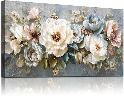 WLWBINTING Floral Vintage Wall Art,Wall Decor For Bedroom Large Flower Picture Farmhouse Decorations,Retro Flower Painting Canvas Prints Artwork For Walls,Above Bed Room Living Room Home Decor 40"X20" in Saudi Arabia