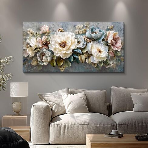 WLWBINTING Floral Vintage Wall Art,Wall Decor For Bedroom Large Flower Picture Farmhouse Decorations,Retro Flower Painting Canvas Prints Artwork For Walls,Above Bed Room Living Room Home Decor 40"X20" in Saudi Arabia