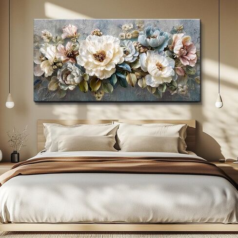 WLWBINTING Floral Vintage Wall Art,Wall Decor For Bedroom Large Flower Picture Farmhouse Decorations,Retro Flower Painting Canvas Prints Artwork For Walls,Above Bed Room Living Room Home Decor 40"X20" in Saudi Arabia