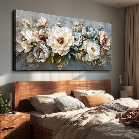 WLWBINTING Floral Vintage Wall Art,Wall Decor For Bedroom Large Flower Picture Farmhouse Decorations,Retro Flower Painting Canvas Prints Artwork For Walls,Above Bed Room Living Room Home Decor 40"X20" in Saudi Arabia