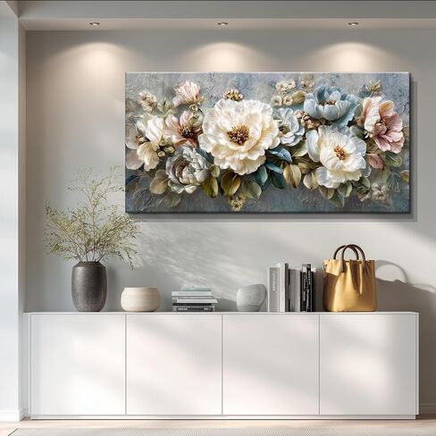 WLWBINTING Floral Vintage Wall Art,Wall Decor For Bedroom Large Flower Picture Farmhouse Decorations,Retro Flower Painting Canvas Prints Artwork For Walls,Above Bed Room Living Room Home Decor 40"X20" in Saudi Arabia