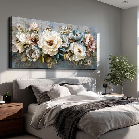 WLWBINTING Floral Vintage Wall Art,Wall Decor For Bedroom Large Flower Picture Farmhouse Decorations,Retro Flower Painting Canvas Prints Artwork For Walls,Above Bed Room Living Room Home Decor 40"X20" in Saudi Arabia