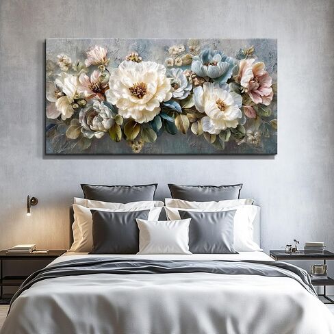 WLWBINTING Floral Vintage Wall Art,Wall Decor For Bedroom Large Flower Picture Farmhouse Decorations,Retro Flower Painting Canvas Prints Artwork For Walls,Above Bed Room Living Room Home Decor 40"X20" in Saudi Arabia