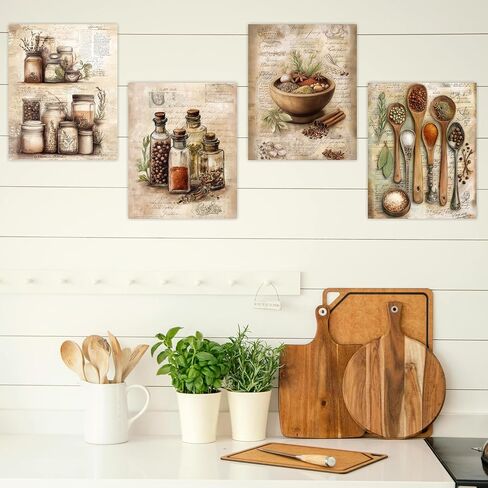 FLORIXA Vintage Kitchen Herbs Wall Art Prints, 8 x 10 Inch Unframed Set of 12 – Botanical Herb Illustrations for Kitchen Dining Room Restaurant Decor, Gift for Chef Cook in Saudi Arabia