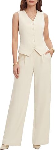Women's 2 Piece Vest Pants Suits - Wrinkle-Free Waistcoat High End Business Dressy Outfits Formal Casual Pants Sets in Saudi Arabia