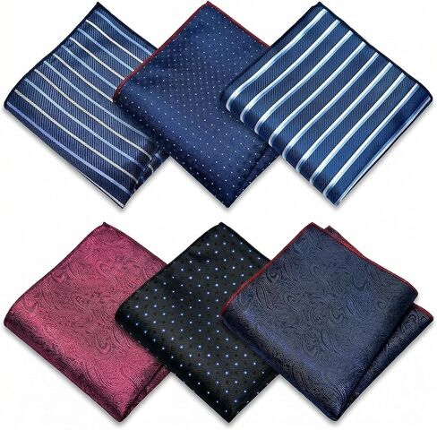 Handkerchiefs for Men 6 Pcs - Mens Silk Pocket Squares Handkerchiefs for Face, Hands, Body, Men & Women - Sports, and Work, Classic Reusable Men's Handkerchief, 9.8 x 9.8Inch Pocket Hanky in Saudi Arabia