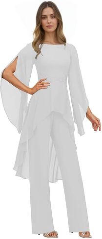 Mother of The Bride Jumpsuit with Lace Appliques Puffy Sleeve Chiffon Formal Pant Suits for Wedding Guest KV006 in Saudi Arabia