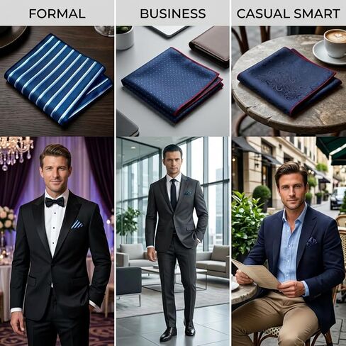 Handkerchiefs for Men 6 Pcs - Mens Silk Pocket Squares Handkerchiefs for Face, Hands, Body, Men & Women - Sports, and Work, Classic Reusable Men's Handkerchief, 9.8 x 9.8Inch Pocket Hanky in Saudi Arabia