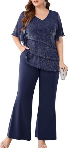 ZOMVA Plus Size Sparkly Pant Suits 2 Piece Sets Dressy Mother of the Bride Groom Wedding Guest Party Formal Outfits in Kuwait