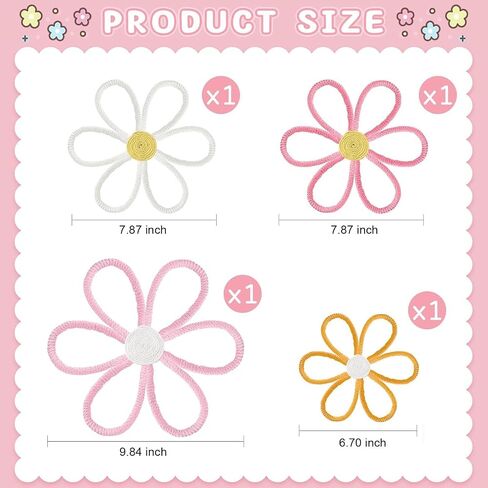 Ganeen Boho Nursery Woven Daisy Flowers Daisy Wall Decor Nursery Decor Macrame Wall Hanging Supply for Girl Bohemian Art Home Bedroom Room Flowers Set of 4(Cute Color,6 Petals) in Kuwait