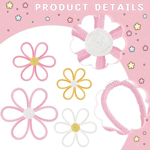 Ganeen Boho Nursery Woven Daisy Flowers Daisy Wall Decor Nursery Decor Macrame Wall Hanging Supply for Girl Bohemian Art Home Bedroom Room Flowers Set of 4(Cute Color,6 Petals) in Kuwait
