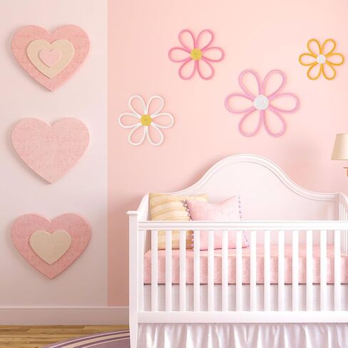 Ganeen Boho Nursery Woven Daisy Flowers Daisy Wall Decor Nursery Decor Macrame Wall Hanging Supply for Girl Bohemian Art Home Bedroom Room Flowers Set of 4(Cute Color,6 Petals) in Kuwait