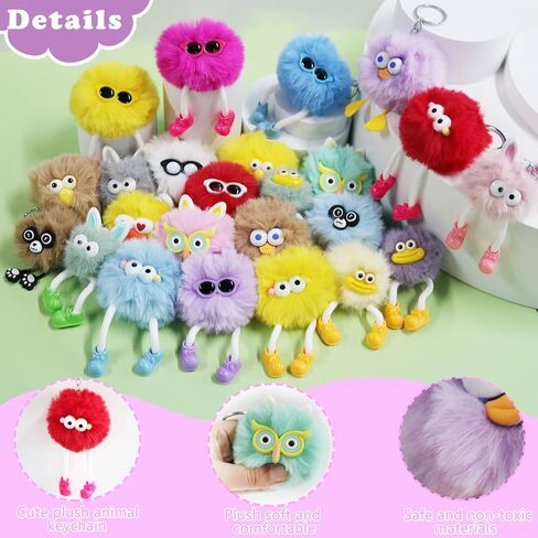 APZ 24 Pcs Cute Kawaii Keychains Plush Keychain Goodie Bags Classroom Prizes Party Favors for Birthday Class Valentines Day Gifts in Saudi Arabia