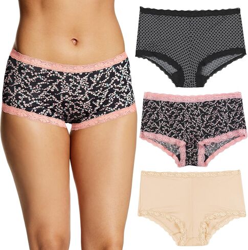 Maidenform Women's Underwear Boy Shorts Pack, 3-Pack, Microfiber Boy shorts Underwear Women Pack, Lace Panties for Women in Kuwait