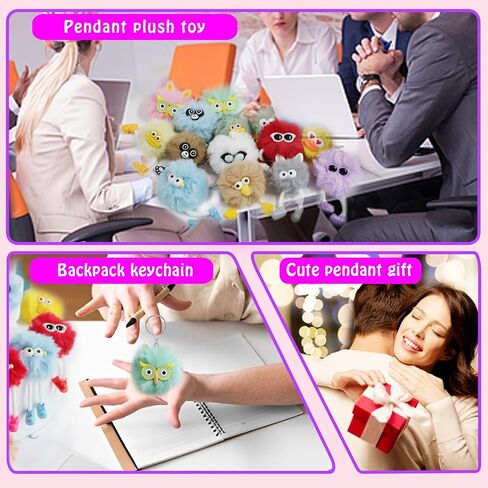 APZ 24 Pcs Cute Kawaii Keychains Plush Keychain Goodie Bags Classroom Prizes Party Favors for Birthday Class Valentines Day Gifts in Saudi Arabia