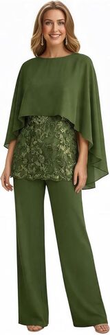 2 Pieces Chiffon Mother of The Bride Pant Suits for Wedding Guest Cape Sleeves Lace Appliques Outfit WT046 in Saudi Arabia