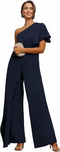 Mother of The Bride Jumpsuits Chiffon One Shoulder Ruffles Formal Pantsuits for Wedding Guest WT032 in Saudi Arabia