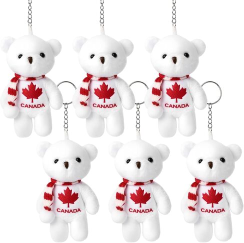 Unittype 6pcs Canada Keychain Maple Leaf Polar Bear Keychain Plush Charm Key Rings Decorative Key Holder for Bag Canada Day Party Favors in Kuwait