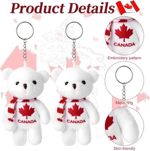 Unittype 6pcs Canada Keychain Maple Leaf Polar Bear Keychain Plush Charm Key Rings Decorative Key Holder for Bag Canada Day Party Favors in Kuwait