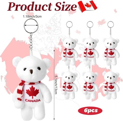 Unittype 6pcs Canada Keychain Maple Leaf Polar Bear Keychain Plush Charm Key Rings Decorative Key Holder for Bag Canada Day Party Favors in Kuwait