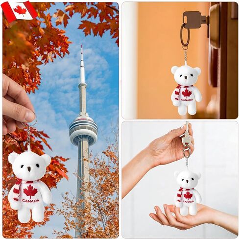Unittype 6pcs Canada Keychain Maple Leaf Polar Bear Keychain Plush Charm Key Rings Decorative Key Holder for Bag Canada Day Party Favors in Kuwait