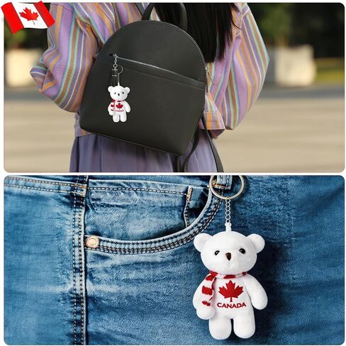 Unittype 6pcs Canada Keychain Maple Leaf Polar Bear Keychain Plush Charm Key Rings Decorative Key Holder for Bag Canada Day Party Favors in Kuwait