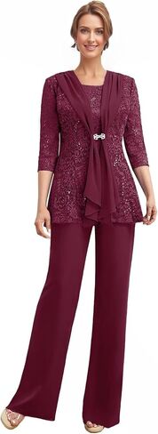 3 Pieces Chiffon Mother of The Bride Pant Suits Lace Applique Formal Pantsuit for Wedding with Jacket WT031 in Saudi Arabia